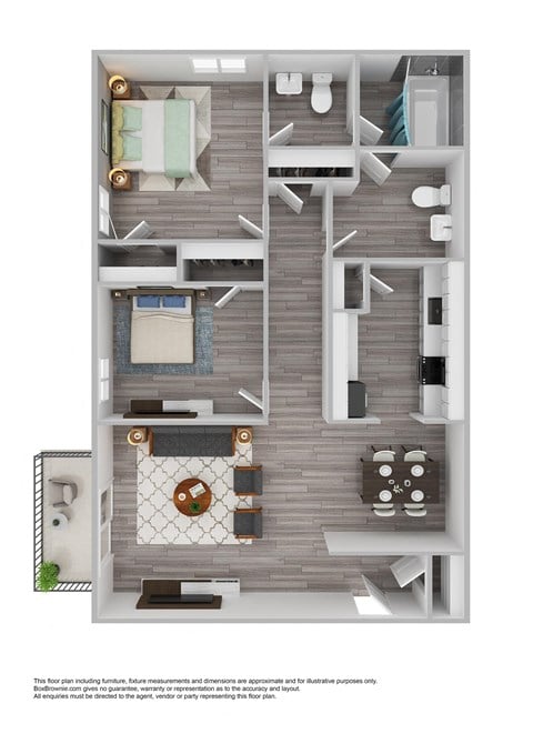 Floor plan for 2 beds, 1.5 baths, 1008 sqft